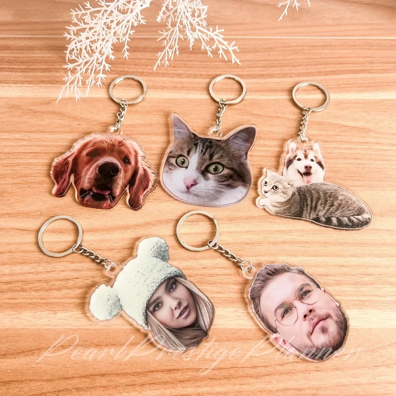 Custom Photo Keychain, Personalized Pet Portrait Keyring, Custom Acrylic Charm, 