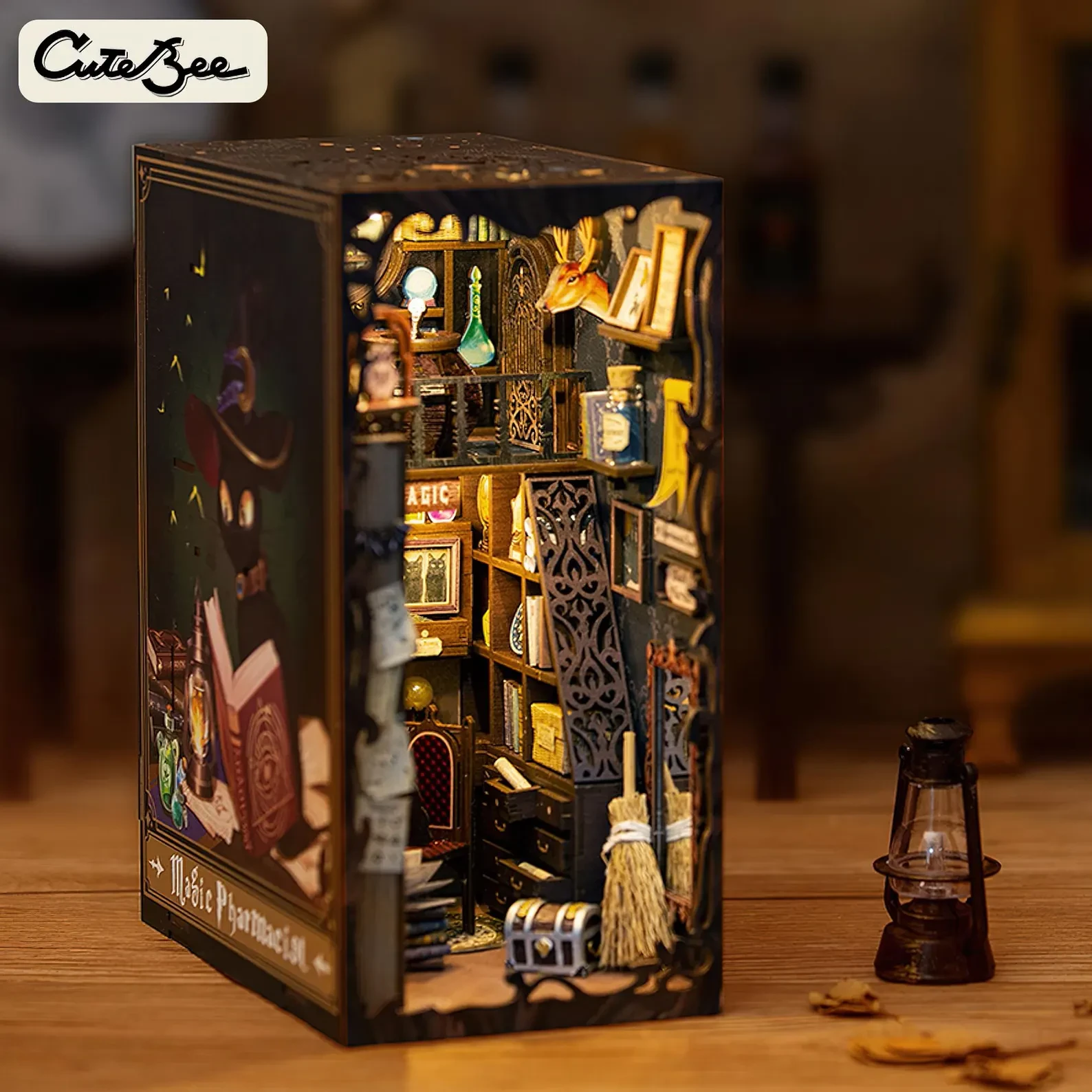 Magic Pharmacist Book nook kit with touch light, Miniature bookcase, DIY handmad